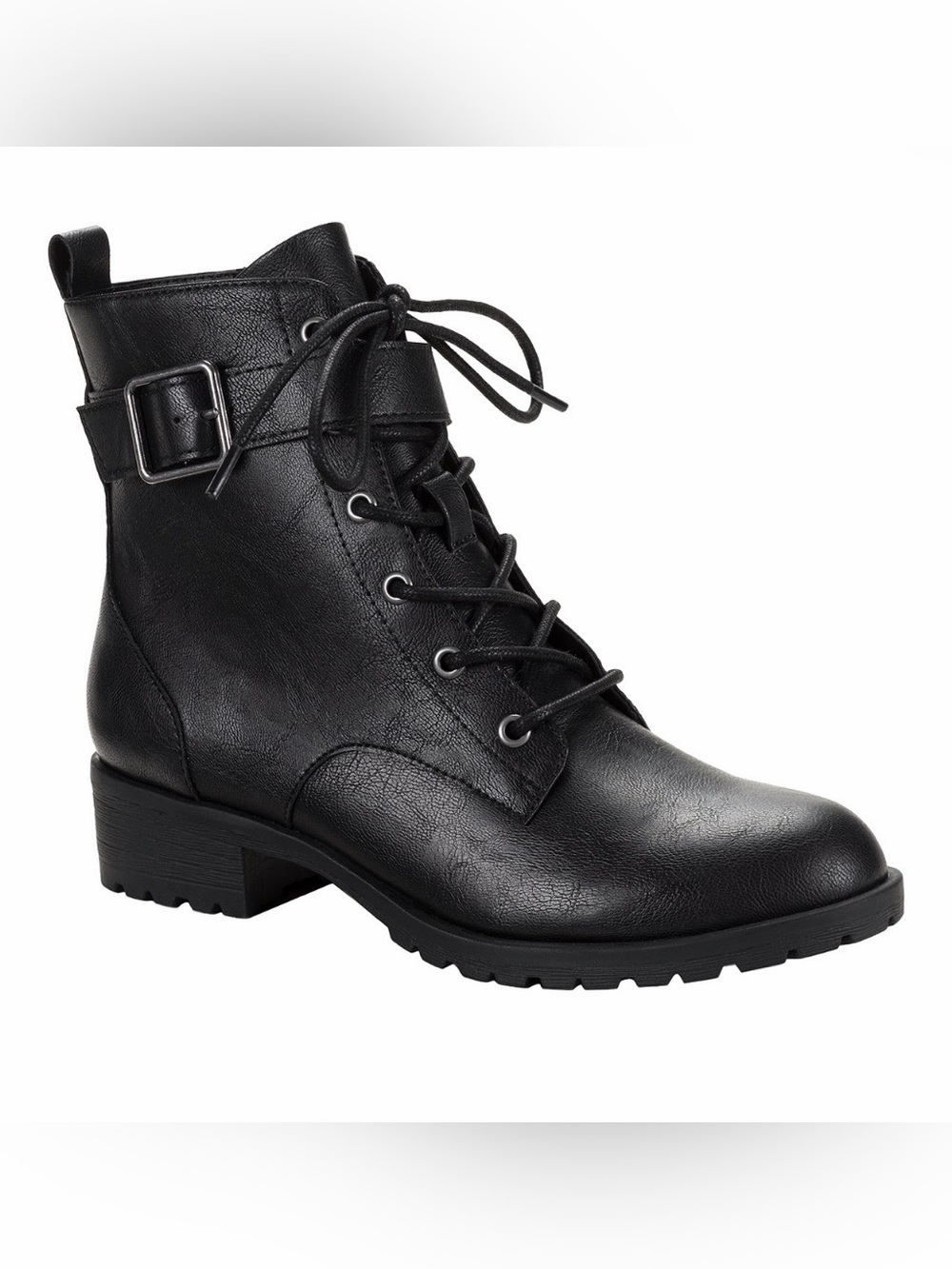 New Black Lace-Up Ankle Boots with Buckle